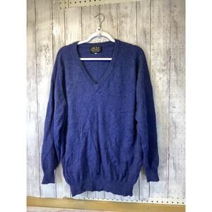 Snow Lutos Men’s Size 48 (L) Blue V-Neck Pure Cashmere Pullover Sweater